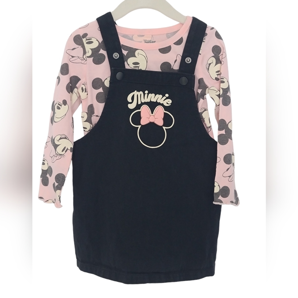 Disney Junior Minnie Overall Skirt Top Set Toddler Girl Pink Black Size 3T